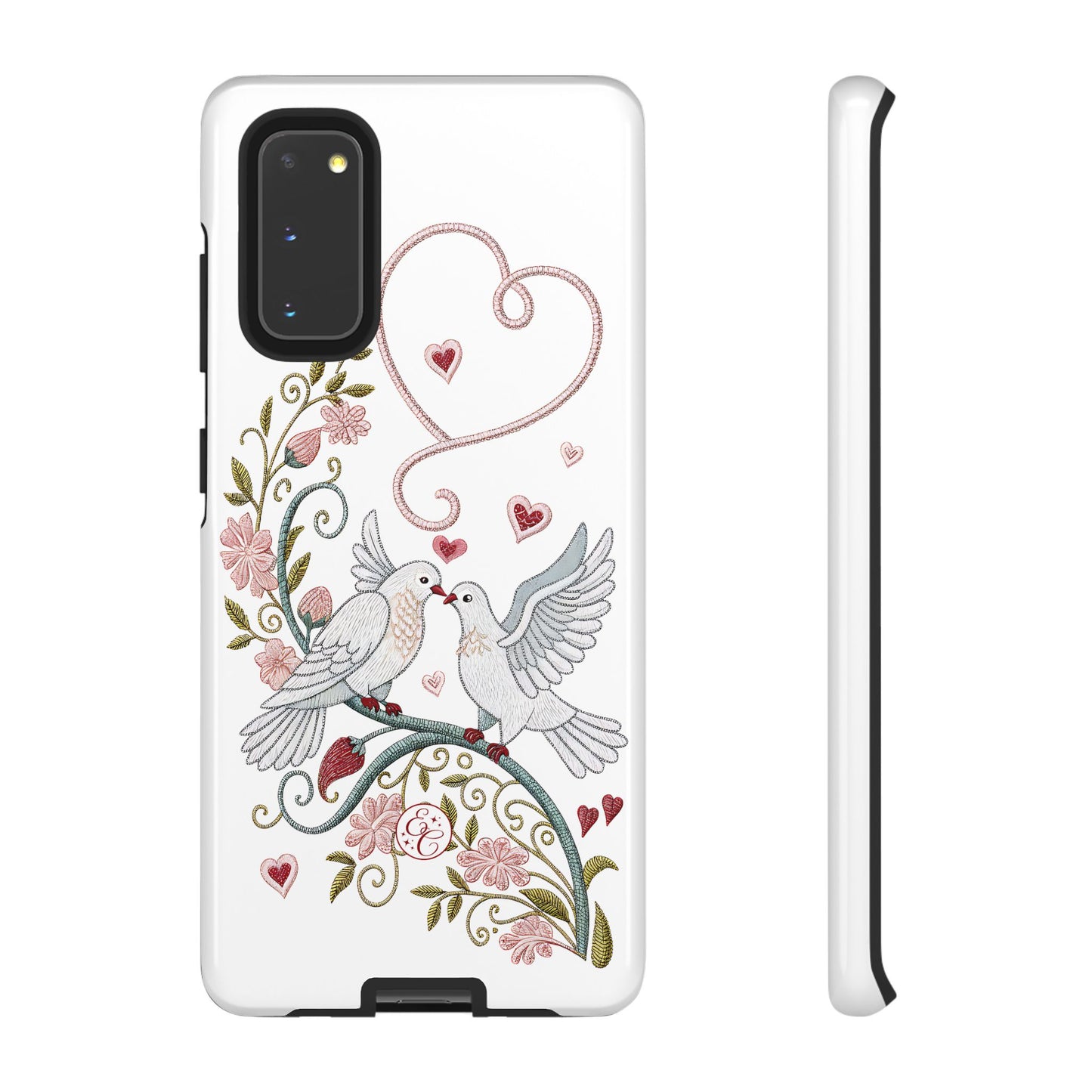 Romantic Love Birds Embroidery Tough Phone Case