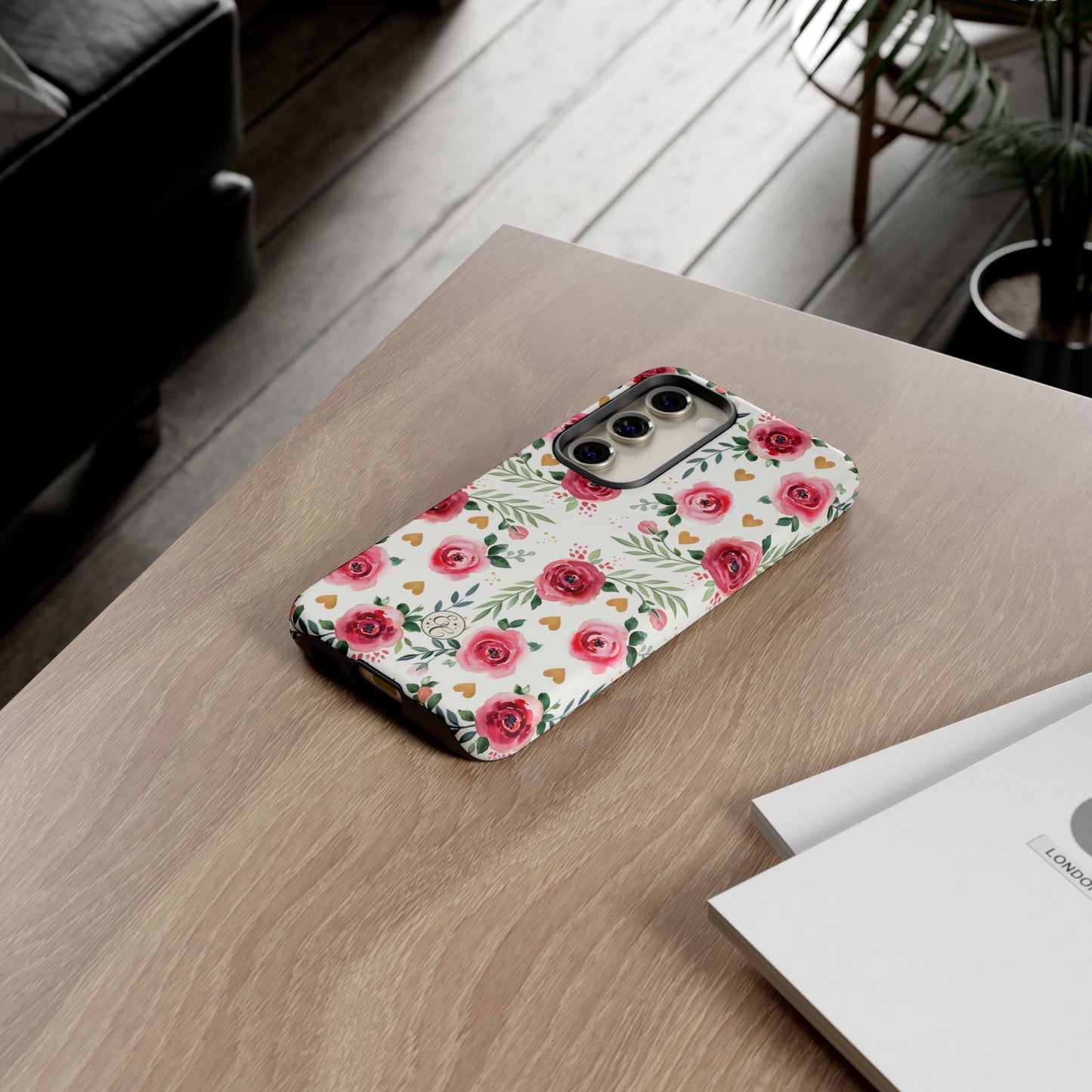 Hearts & Roses Watercolor Pattern Tough Phone Case