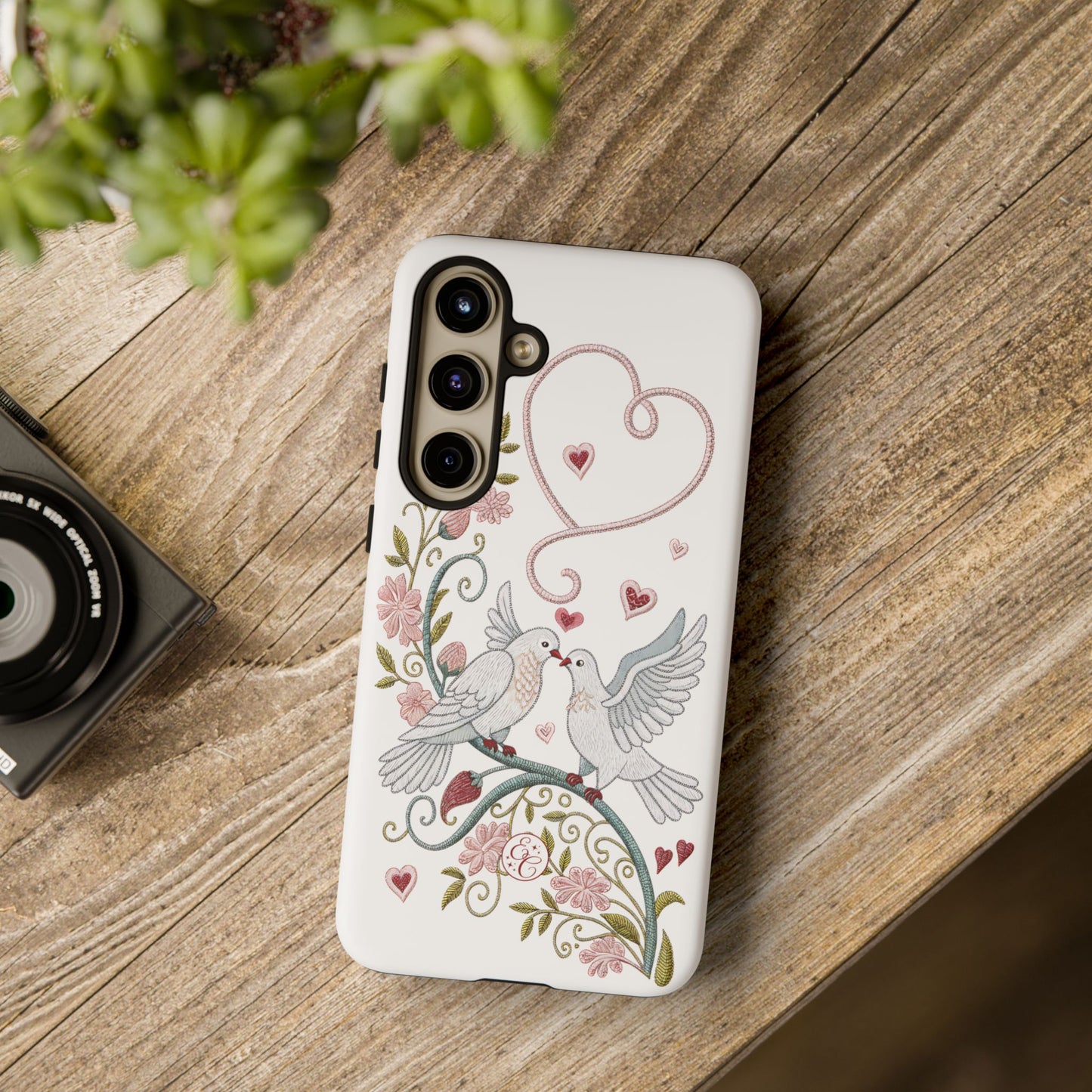Romantic Love Birds Embroidery Tough Phone Case
