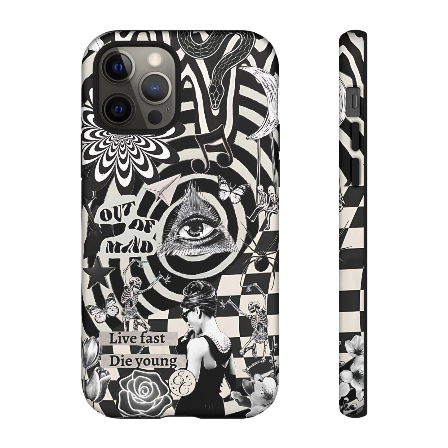 Black and White Psychedelic Art Tough Phone Case