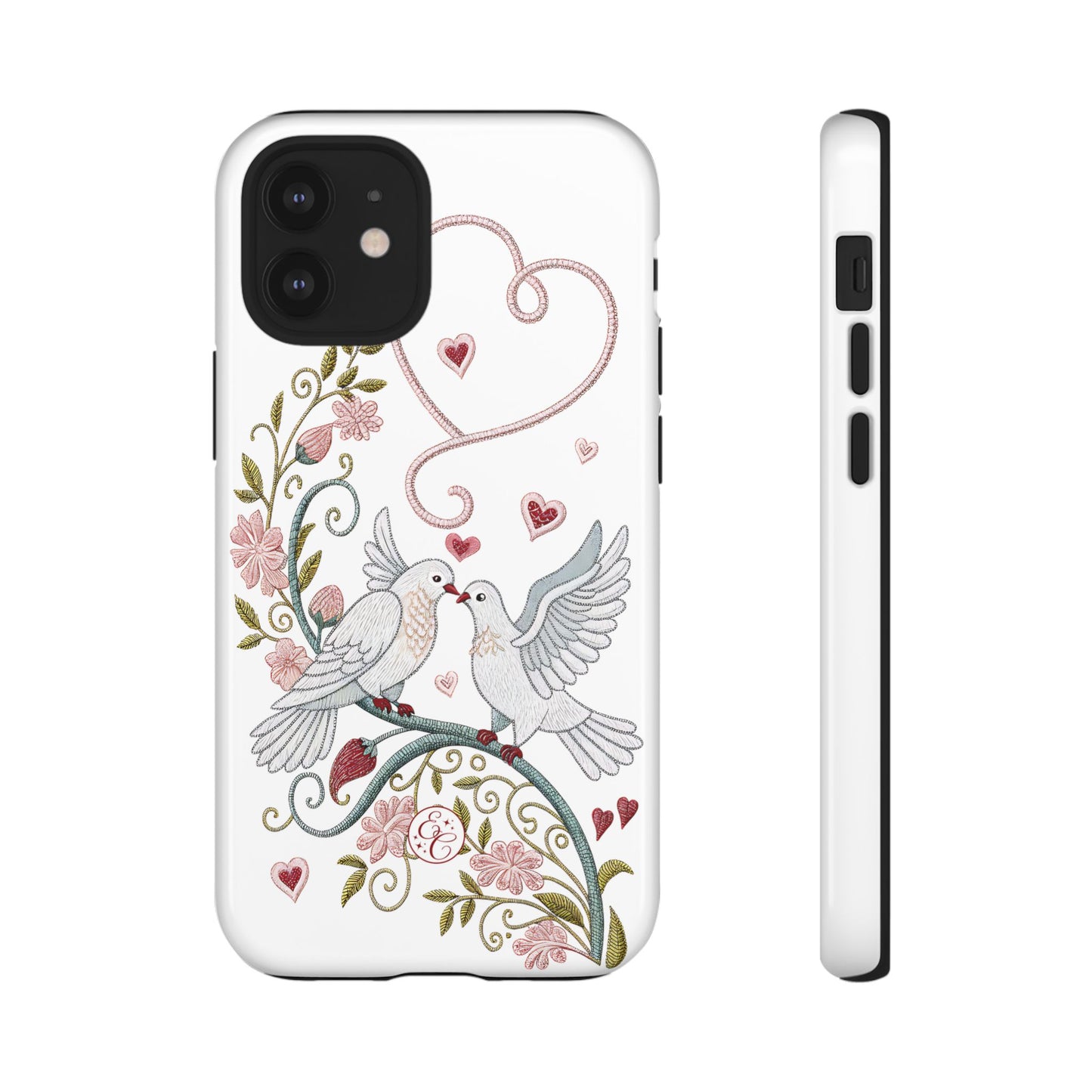 Romantic Love Birds Embroidery Tough Phone Case