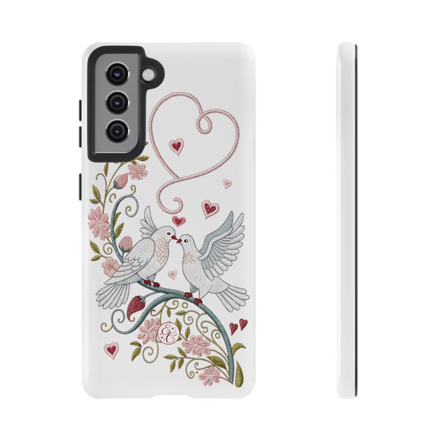 Romantic Love Birds Embroidery Tough Phone Case