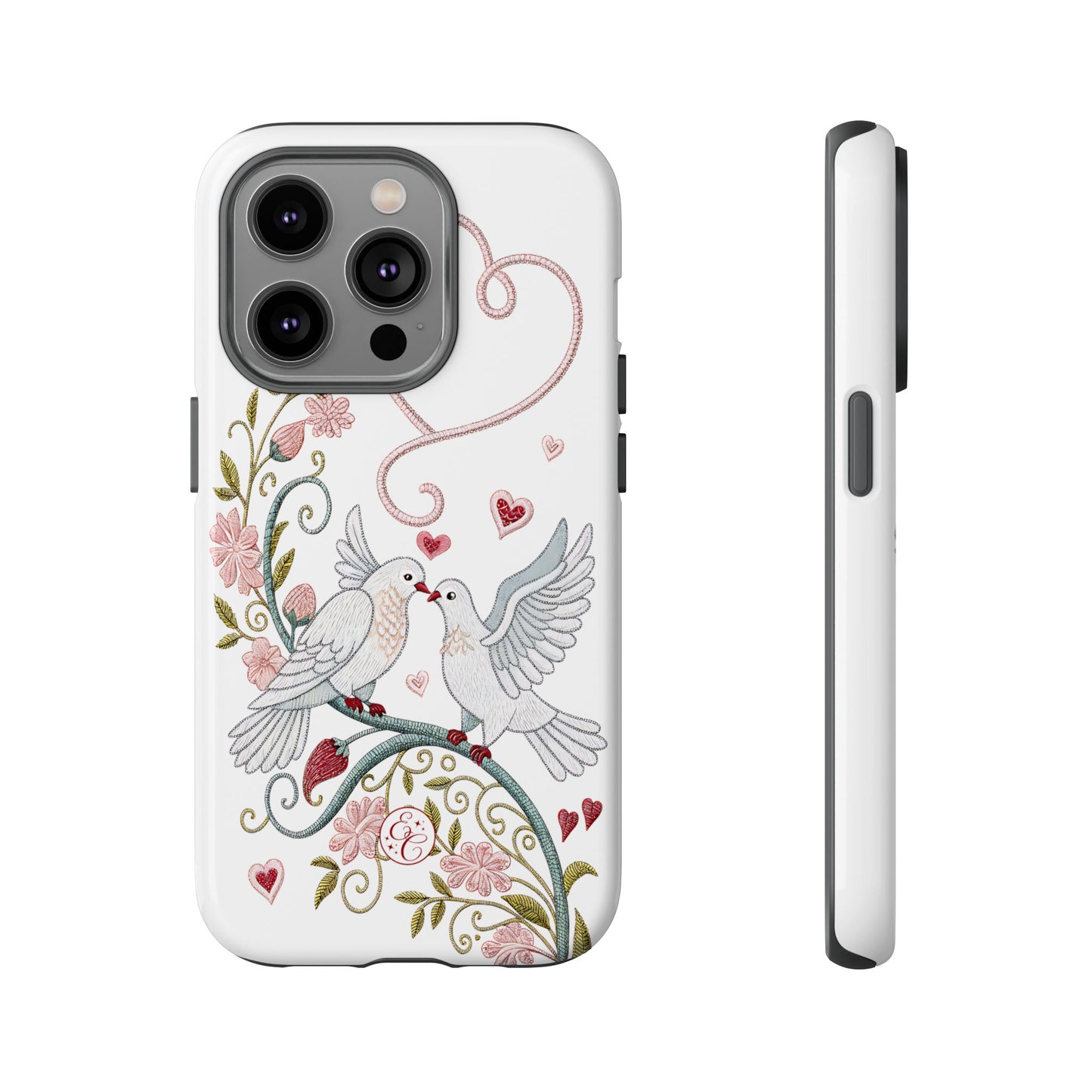 Romantic Love Birds Embroidery Tough Phone Case