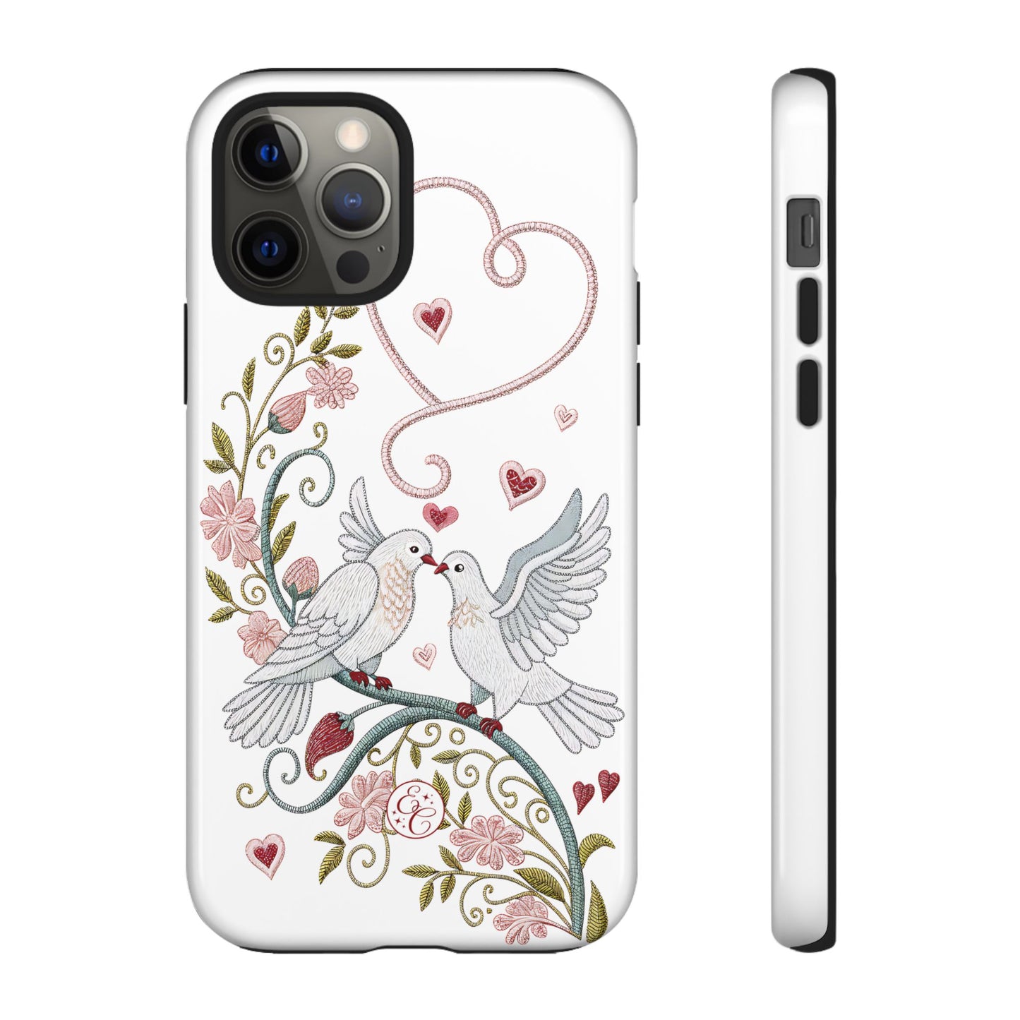 Romantic Love Birds Embroidery Tough Phone Case