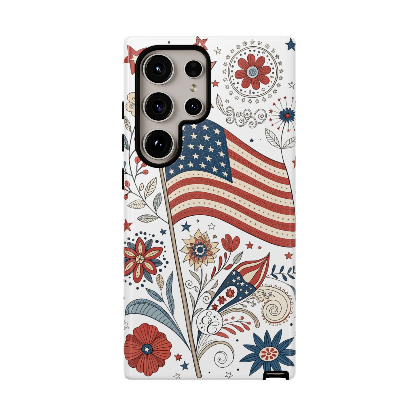 Boho USA Flag Floral Tough Phone Case