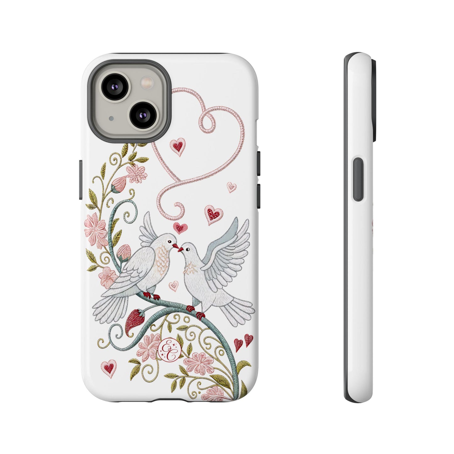 Romantic Love Birds Embroidery Tough Phone Case