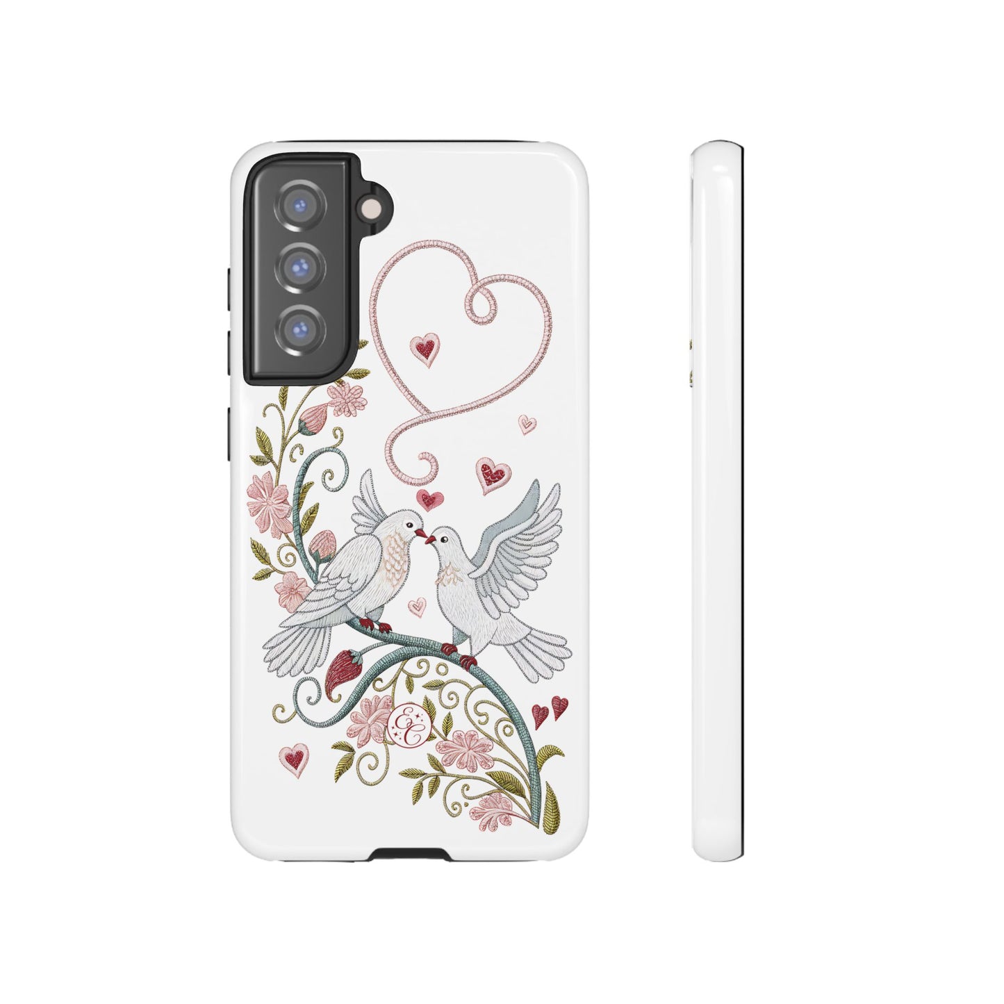 Romantic Love Birds Embroidery Tough Phone Case