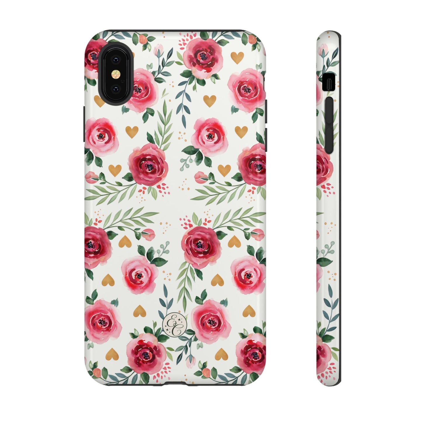 Hearts & Roses Watercolor Pattern Tough Phone Case
