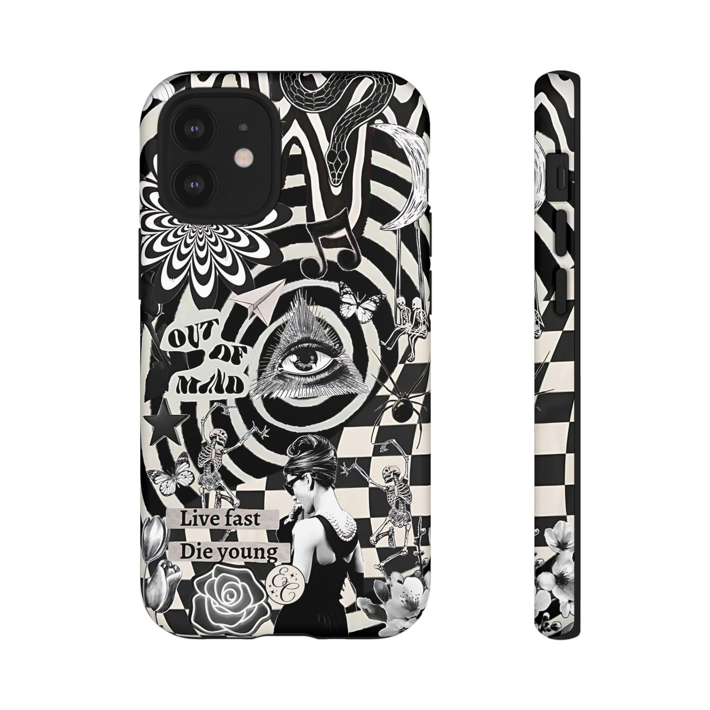 Black and White Psychedelic Art Tough Phone Case