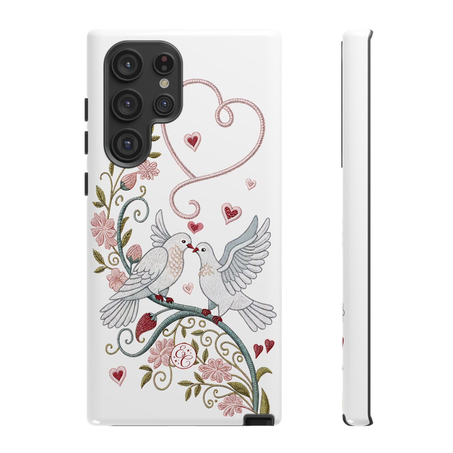 Romantic Love Birds Embroidery Tough Phone Case