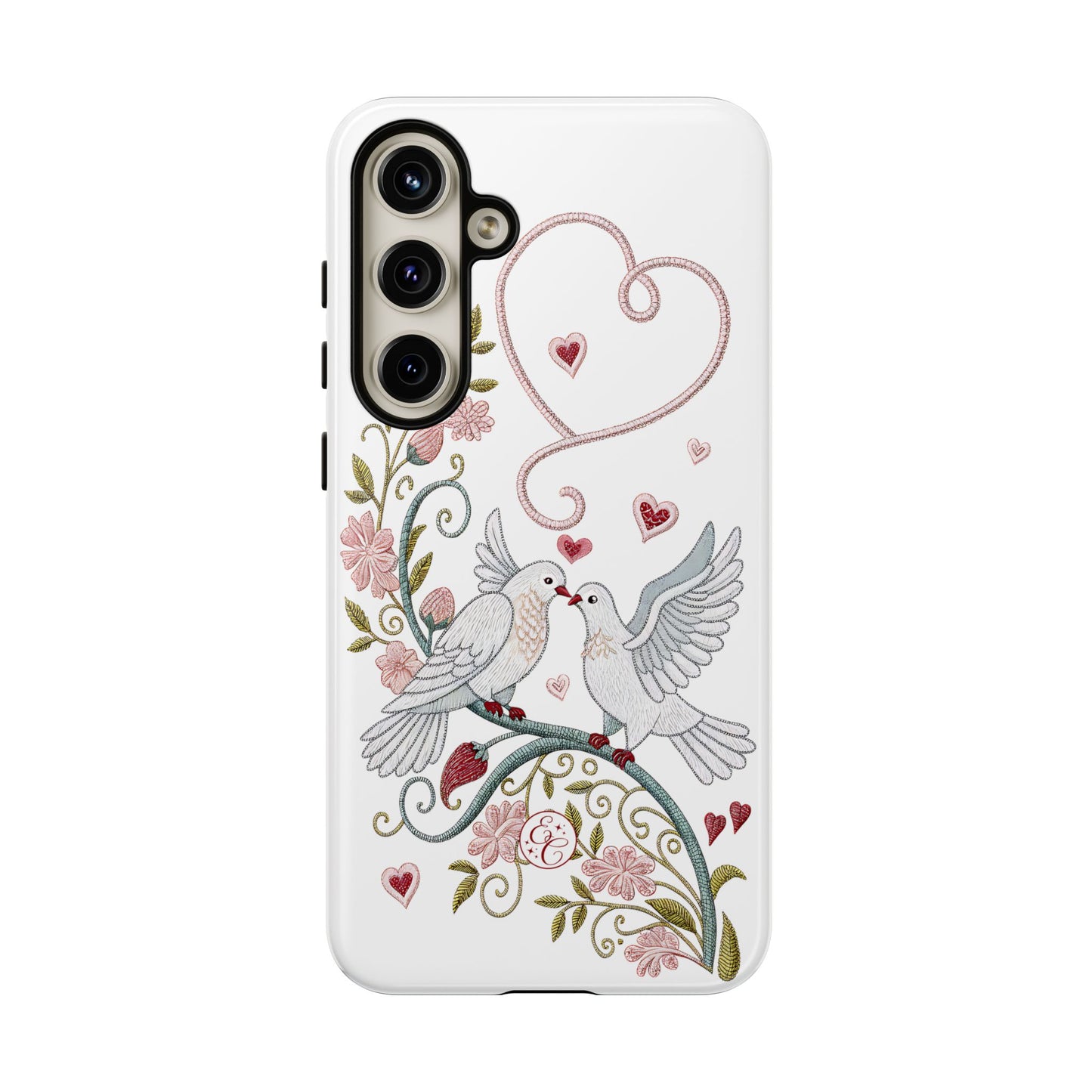 Romantic Love Birds Embroidery Tough Phone Case