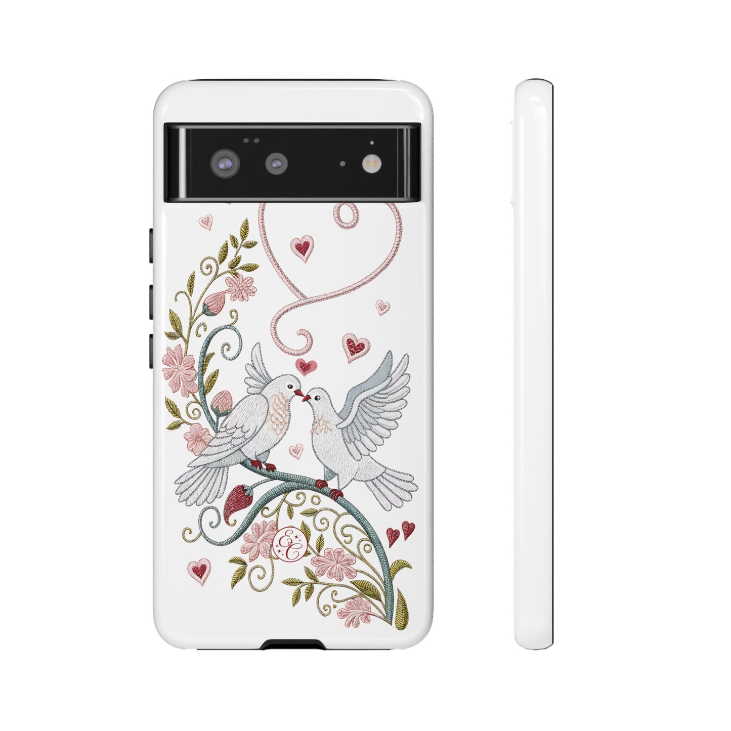 Romantic Love Birds Embroidery Tough Phone Case