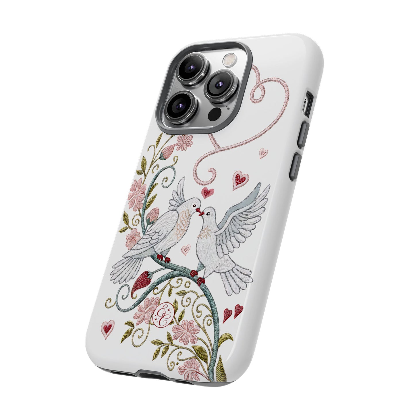 Romantic Love Birds Embroidery Tough Phone Case
