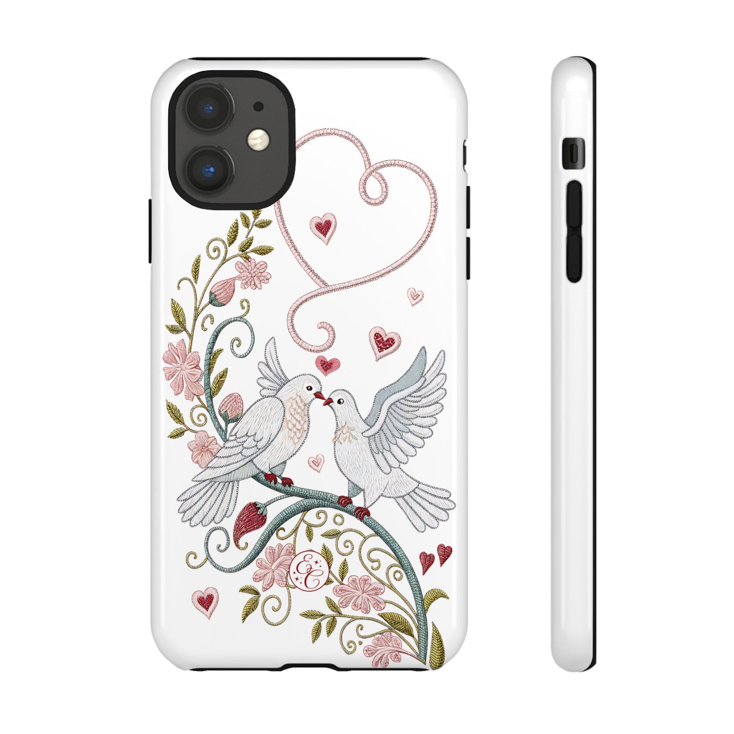 Romantic Love Birds Embroidery Tough Phone Case