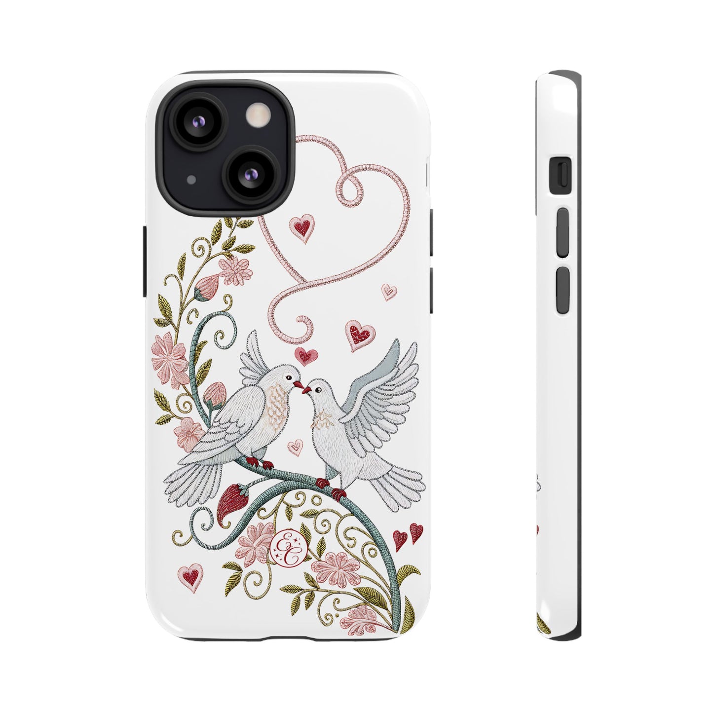 Romantic Love Birds Embroidery Tough Phone Case