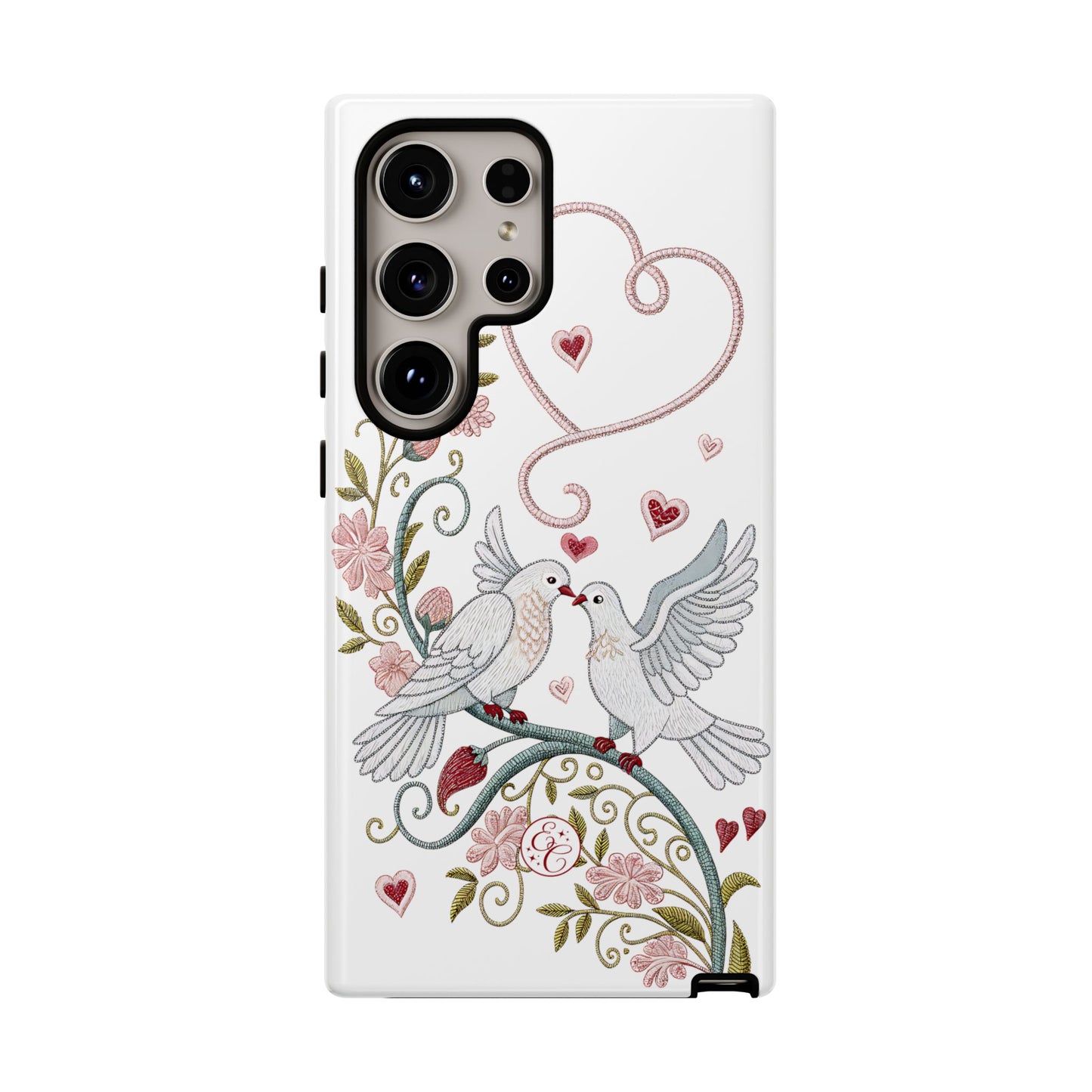 Romantic Love Birds Embroidery Tough Phone Case