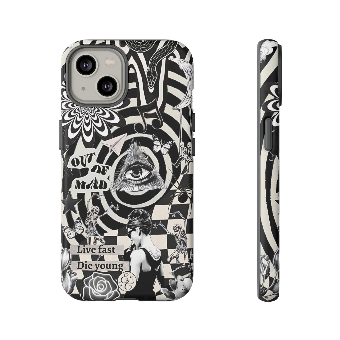 Black and White Psychedelic Art Tough Phone Case