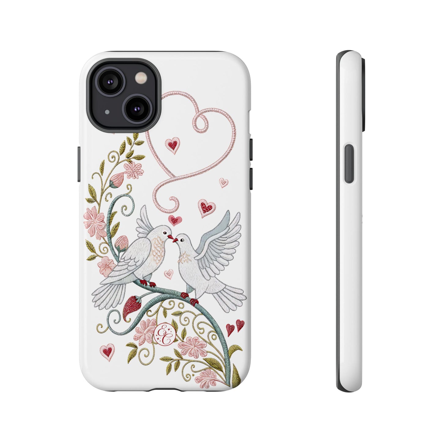 Romantic Love Birds Embroidery Tough Phone Case