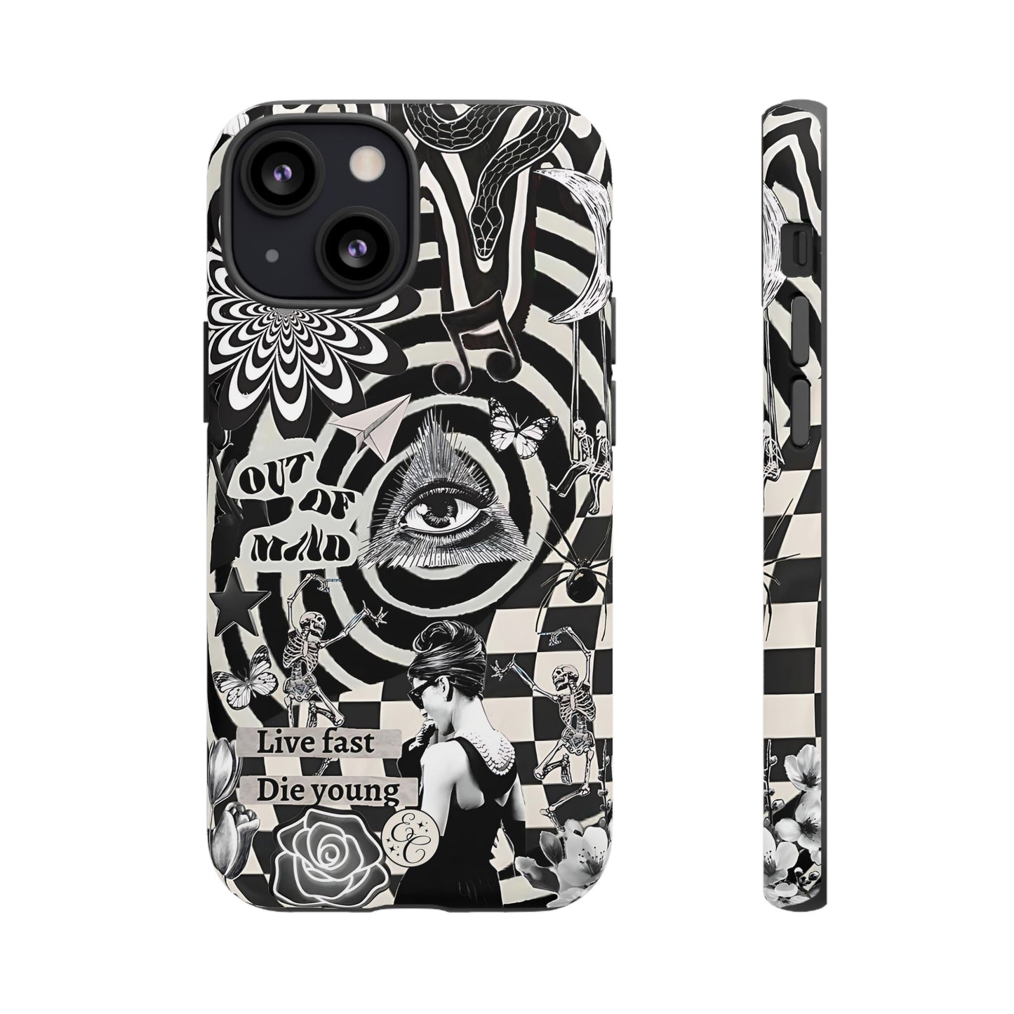Black and White Psychedelic Art Tough Phone Case