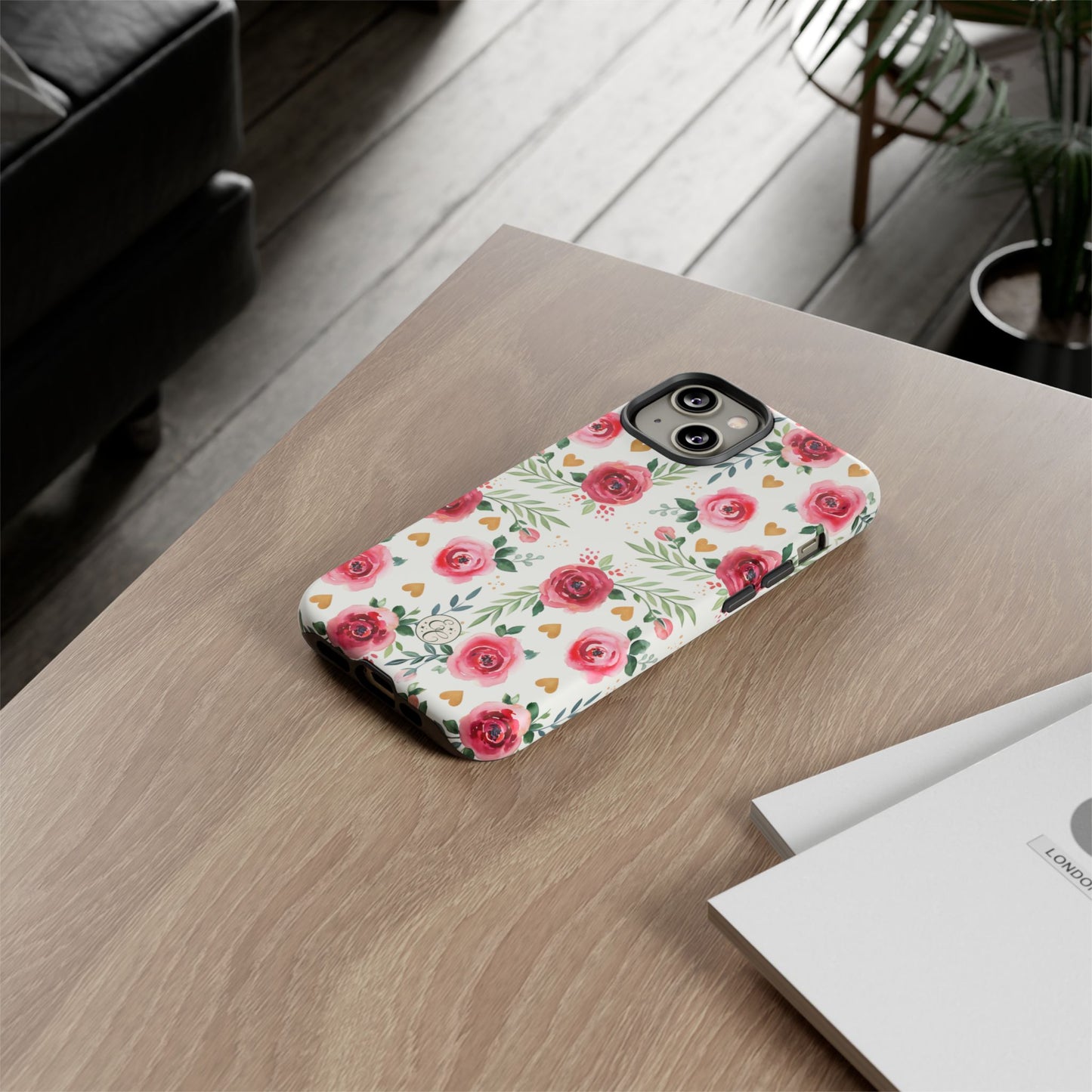 Hearts & Roses Watercolor Pattern Tough Phone Case
