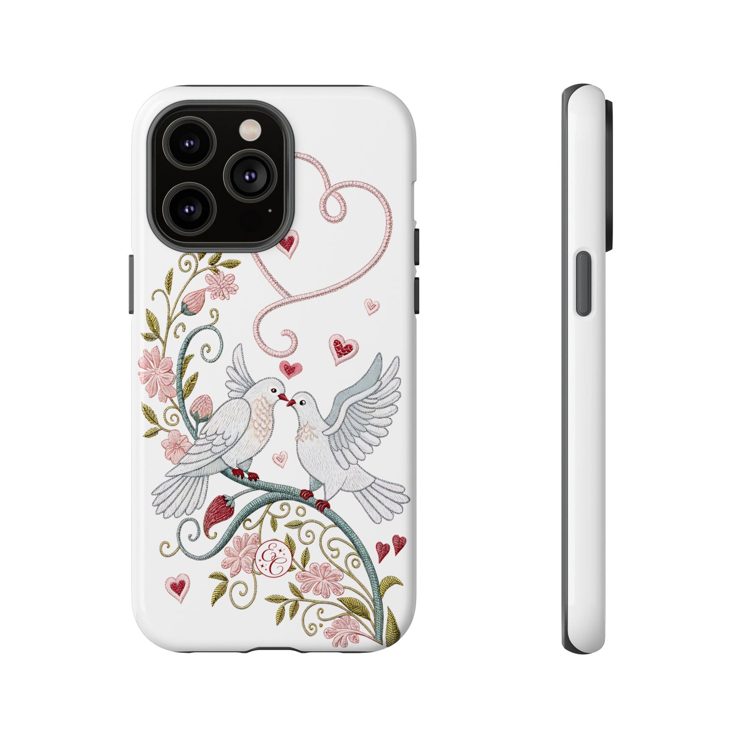 Romantic Love Birds Embroidery Tough Phone Case