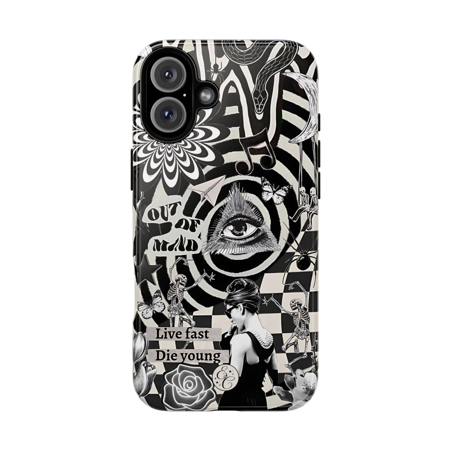 Black and White Psychedelic Art Tough Phone Case