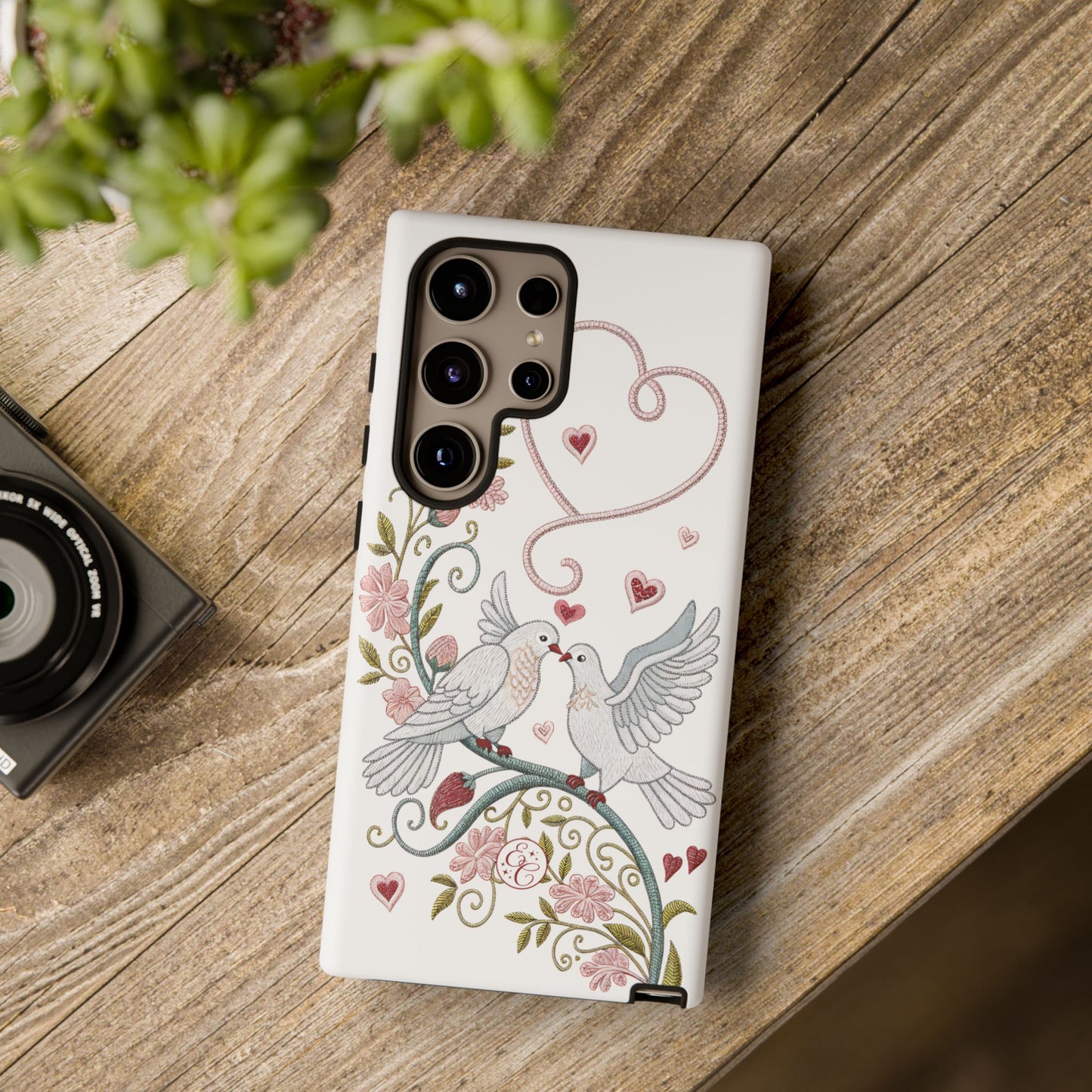 Romantic Love Birds Embroidery Tough Phone Case