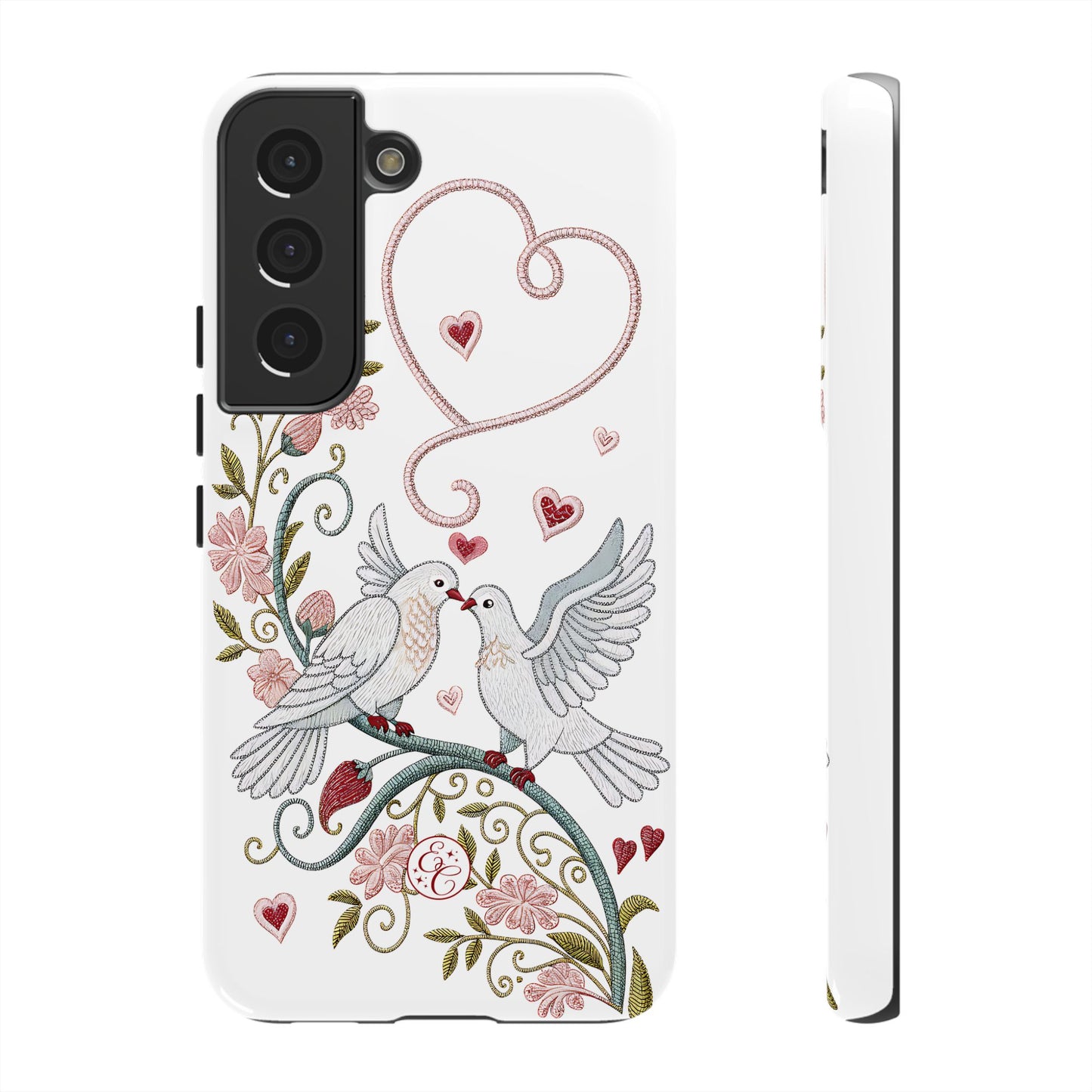 Romantic Love Birds Embroidery Tough Phone Case