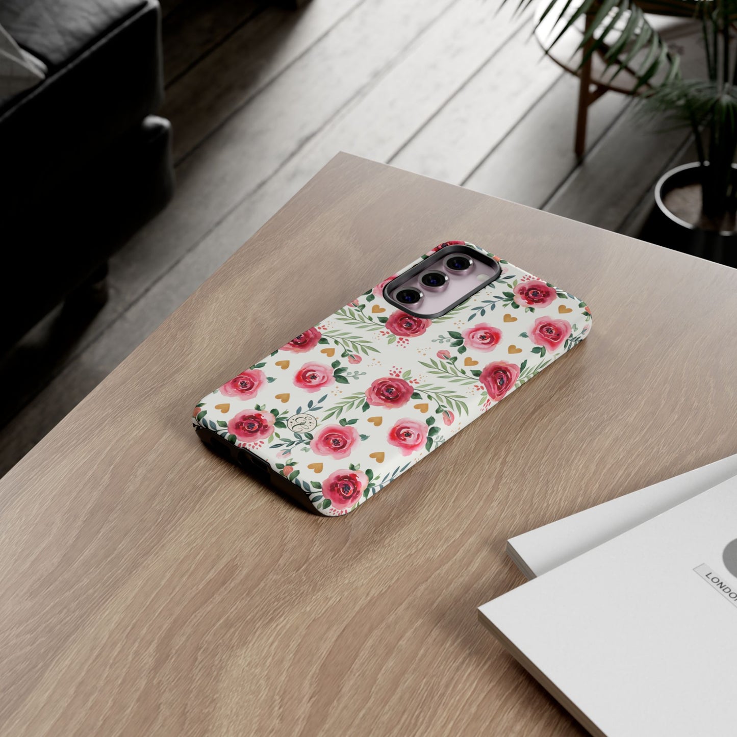 Hearts & Roses Watercolor Pattern Tough Phone Case