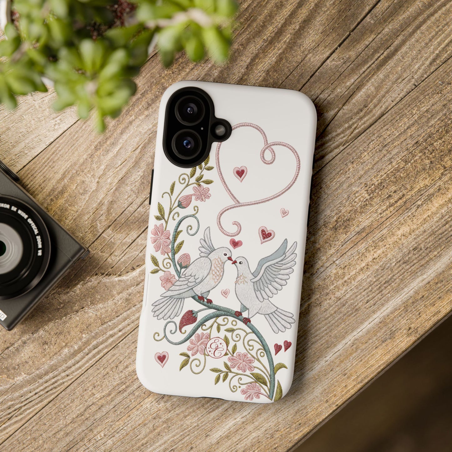 Romantic Love Birds Embroidery Tough Phone Case