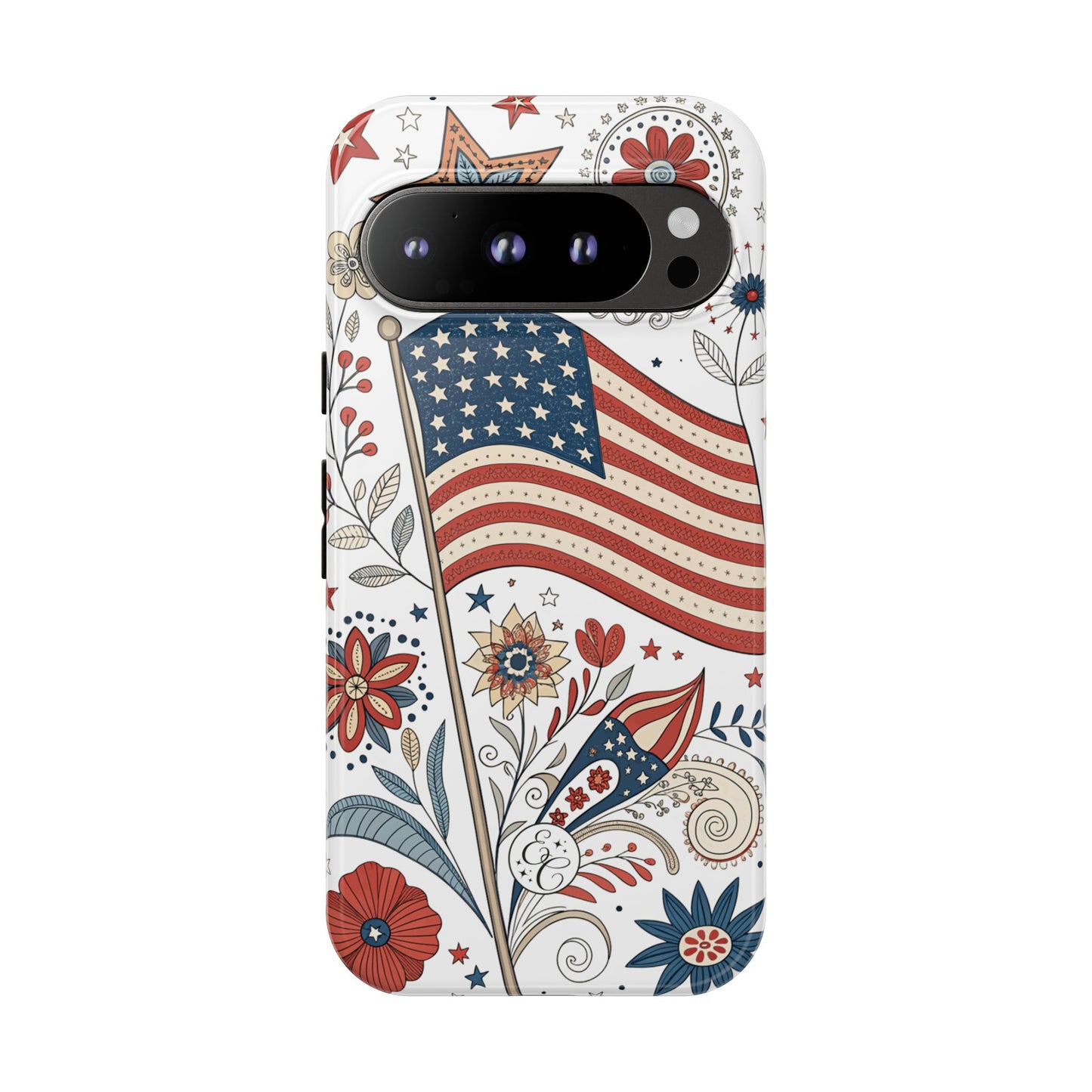 Boho USA Flag Floral Tough Phone Case