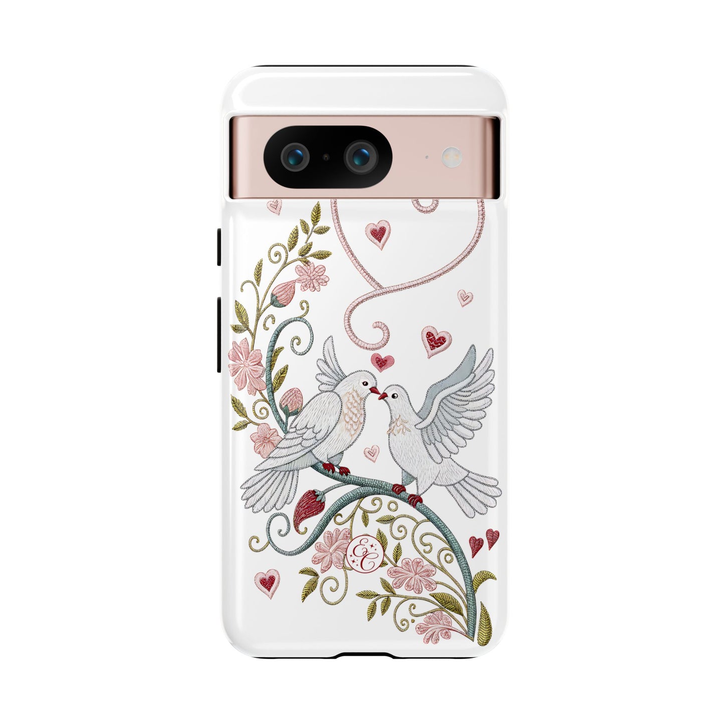 Romantic Love Birds Embroidery Tough Phone Case