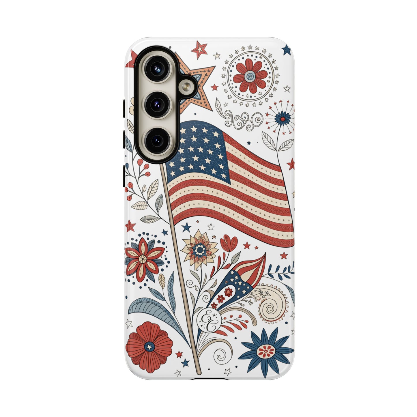Boho USA Flag Floral Tough Phone Case