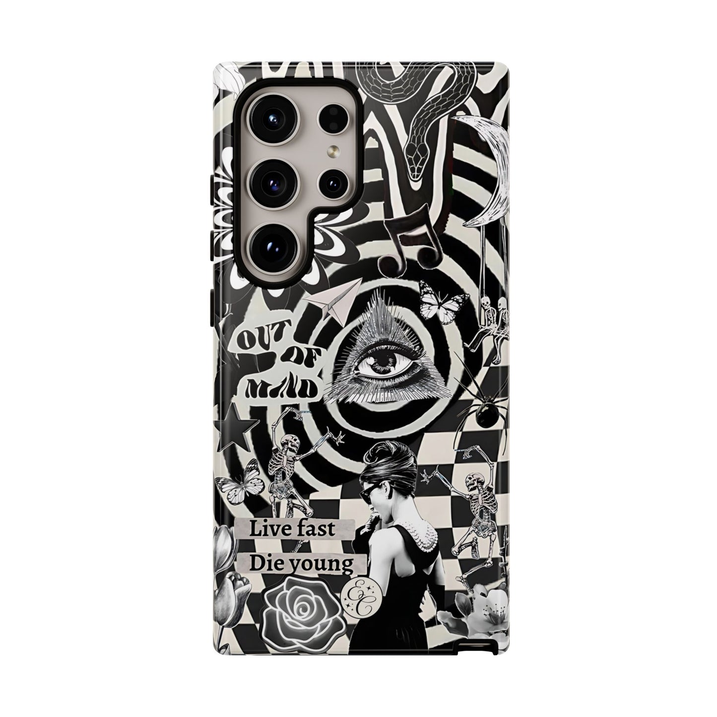 Black and White Psychedelic Art Tough Phone Case