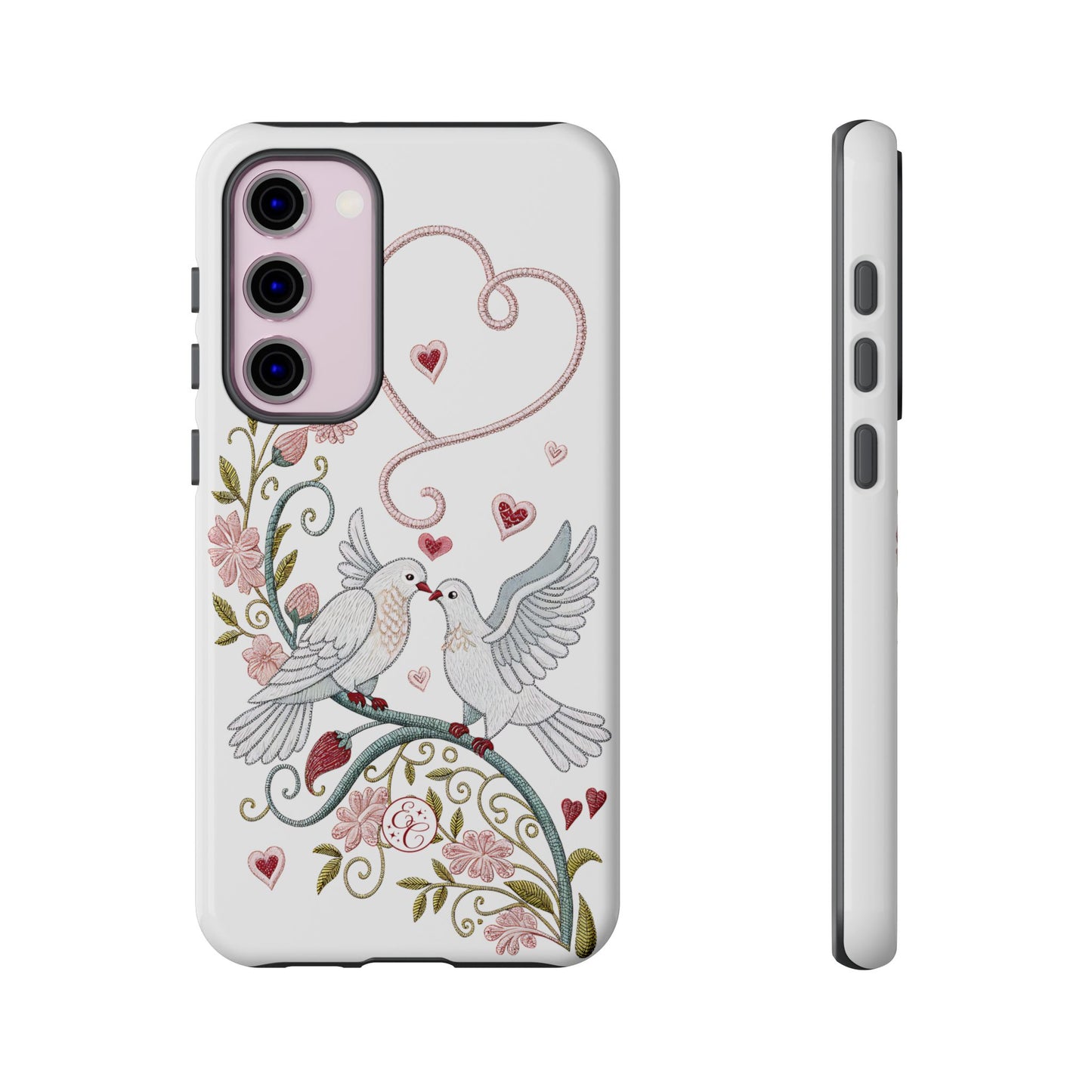 Romantic Love Birds Embroidery Tough Phone Case