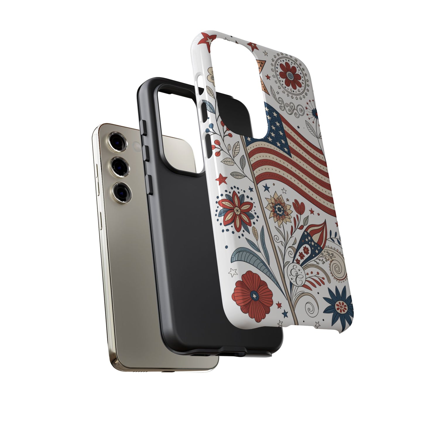 Boho USA Flag Floral Tough Phone Case