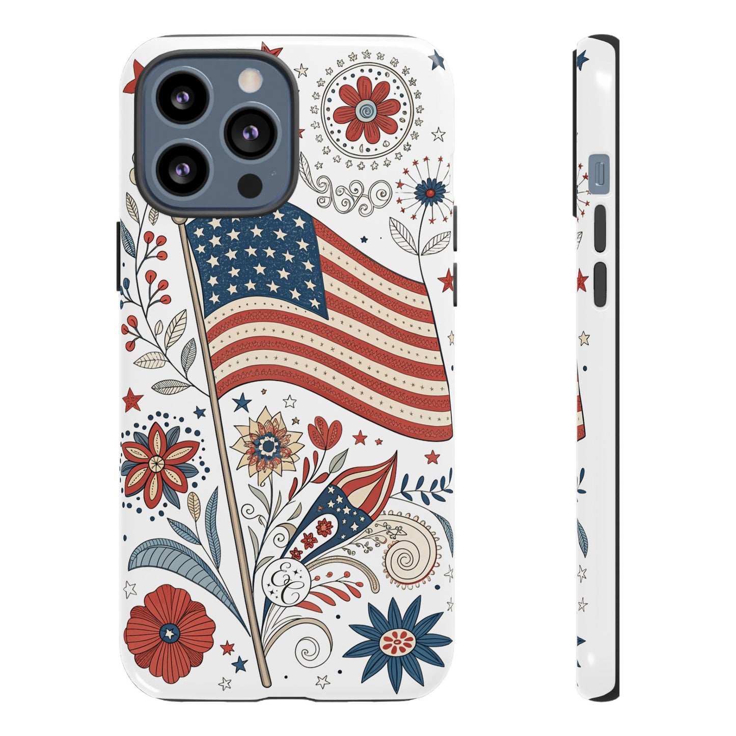 Boho USA Flag Floral Tough Phone Case
