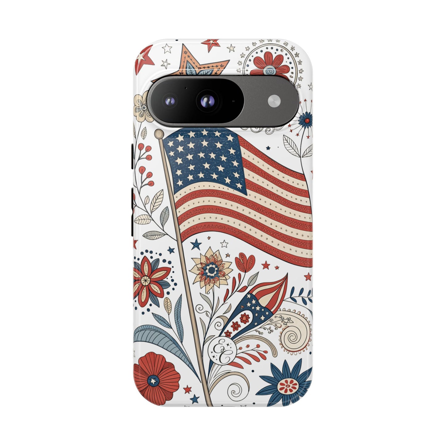 Boho USA Flag Floral Tough Phone Case