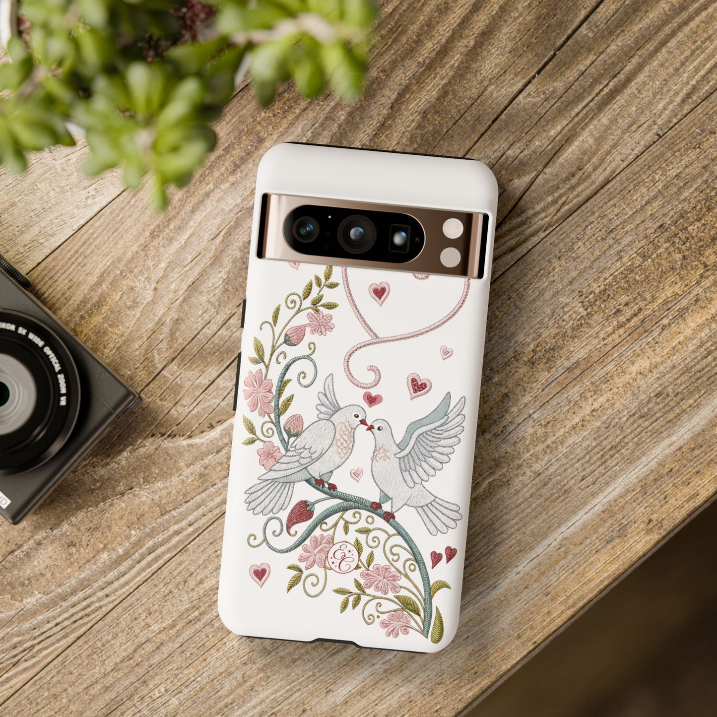 Romantic Love Birds Embroidery Tough Phone Case