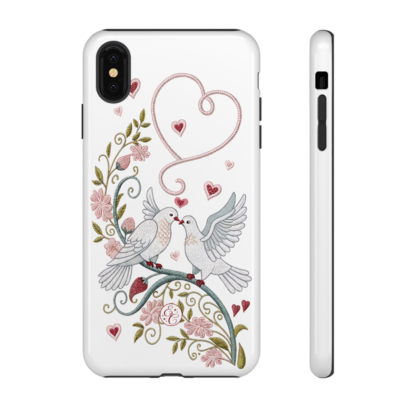 Romantic Love Birds Embroidery Tough Phone Case