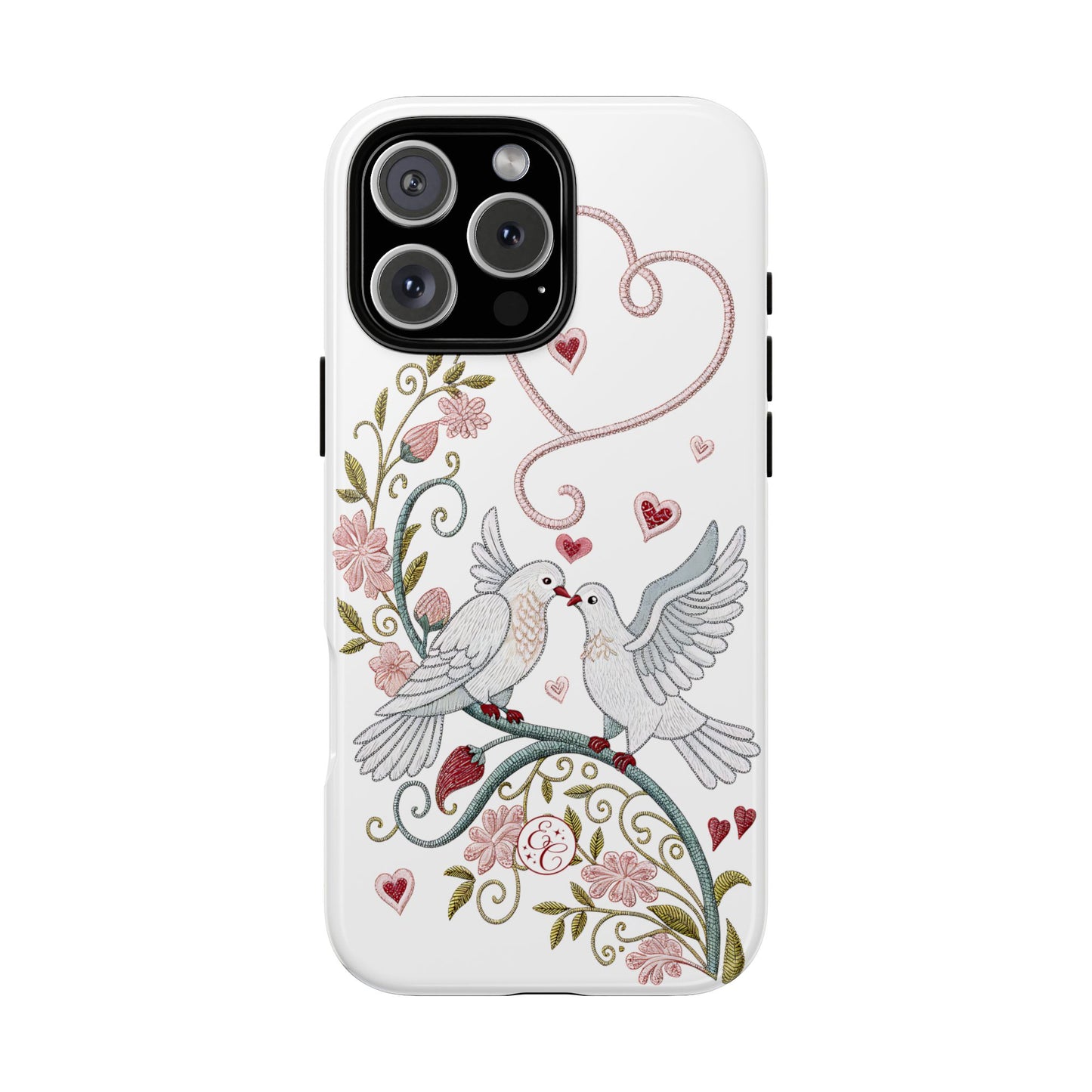 Romantic Love Birds Embroidery Tough Phone Case
