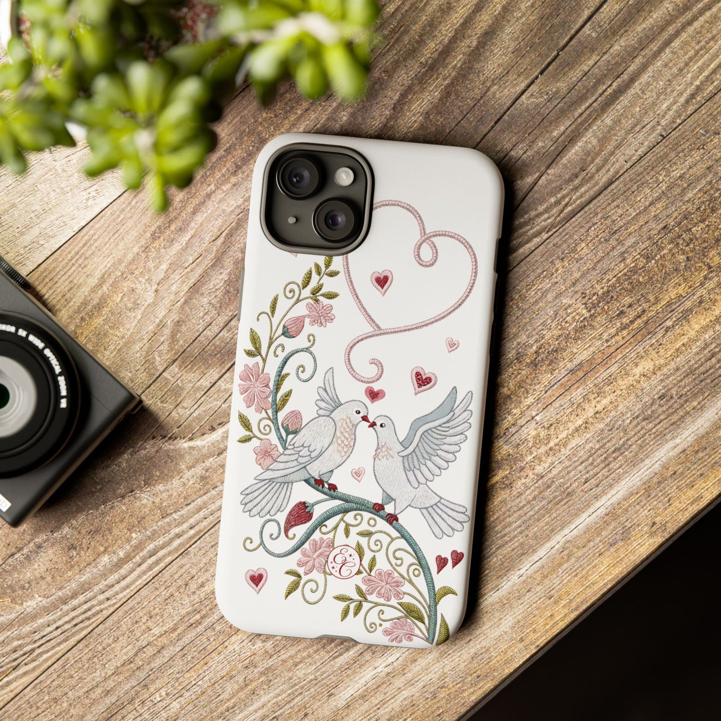 Romantic Love Birds Embroidery Tough Phone Case
