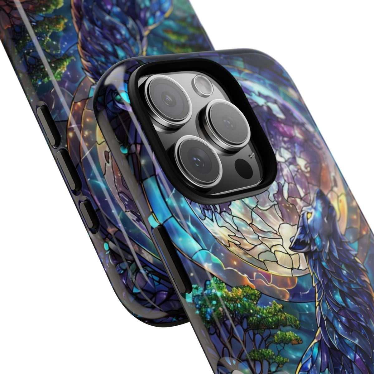 Moonlit Wolf Stained Glass Halloween Phone Case