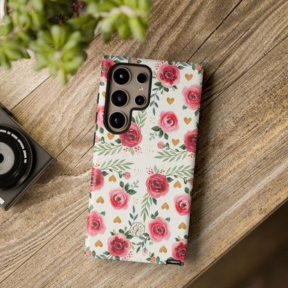 Hearts & Roses Watercolor Pattern Tough Phone Case
