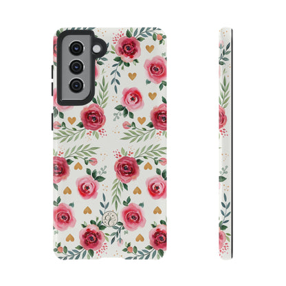 Hearts & Roses Watercolor Pattern Tough Phone Case