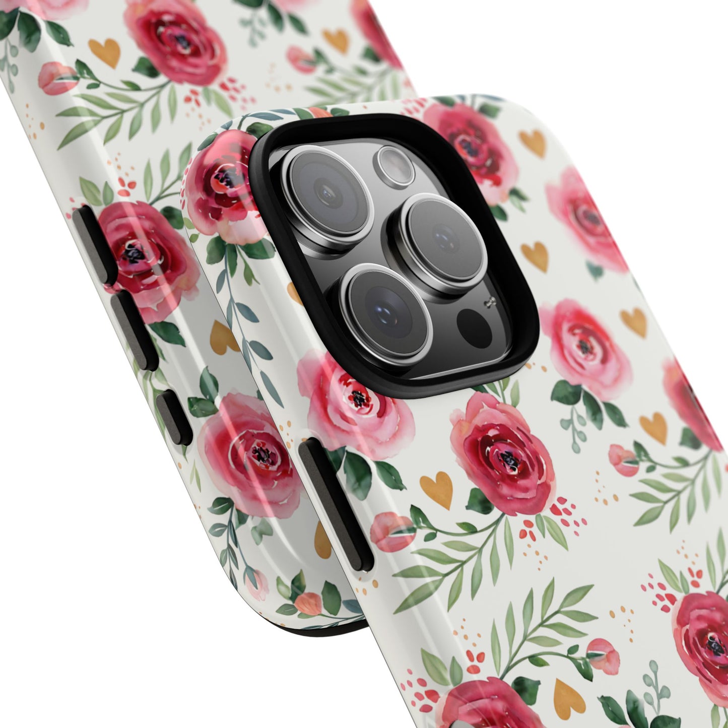 Hearts & Roses Watercolor Pattern Tough Phone Case