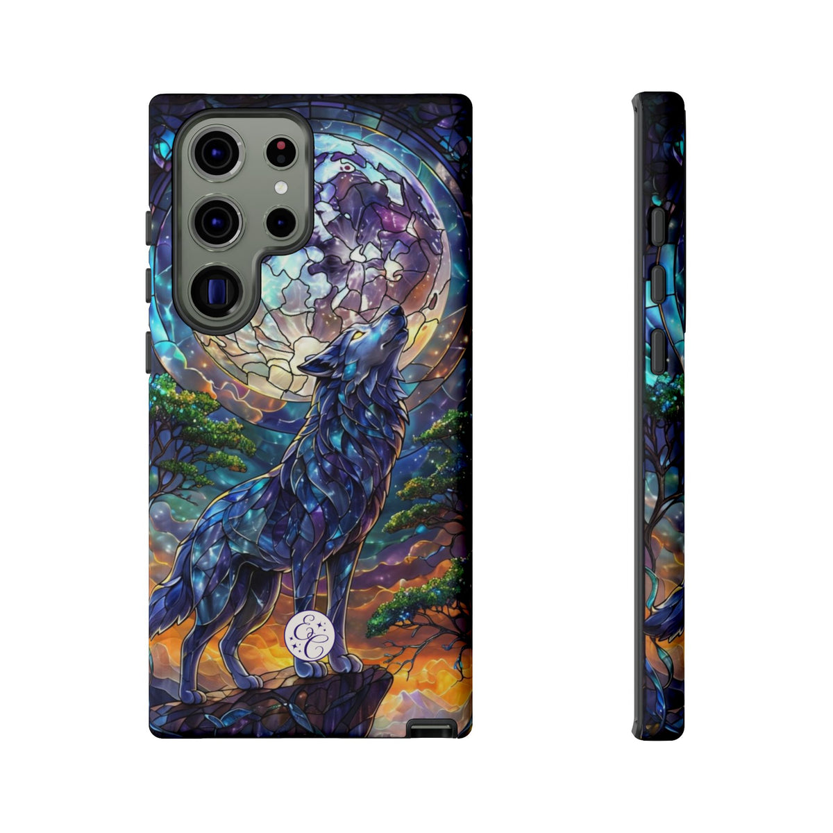 Moonlit Wolf Stained Glass Halloween Phone Case