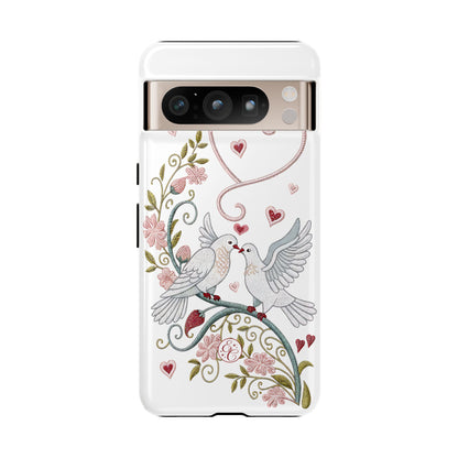 Romantic Love Birds Embroidery Tough Phone Case