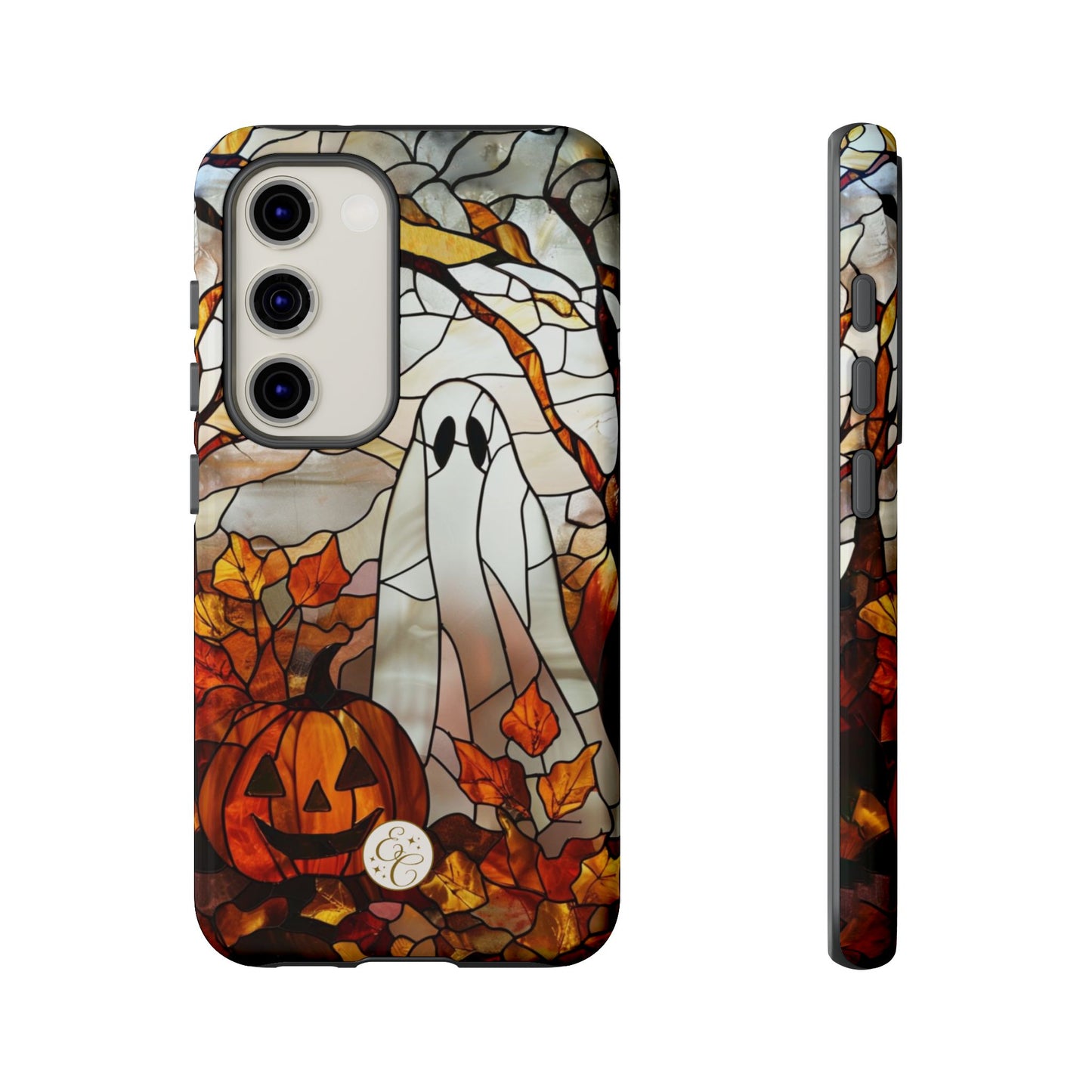 Halloween Ghost & Pumpkin Stained Glass Tough Phone Case