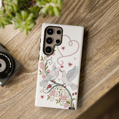 Romantic Love Birds Embroidery Tough Phone Case